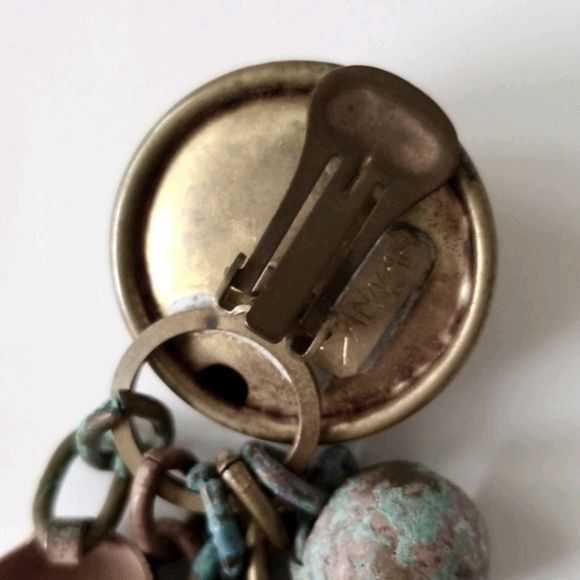 Dannah Designer Dangling Clip On Copper Brass Patina Link Handmade Earrings - Picture 4 of 16